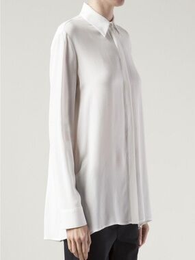 The Row Carlton Porcelain Crepe Pleated Back Blouse Sz Small